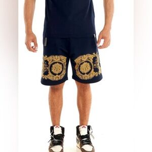 Avenue George V Paris Black Cotton Drawstring Shorts Rhinestones